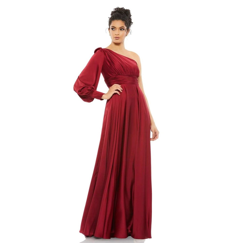 Mac Duggal Gown Womens Size 2 Burgundy One Shoulder Satin Formal 67866